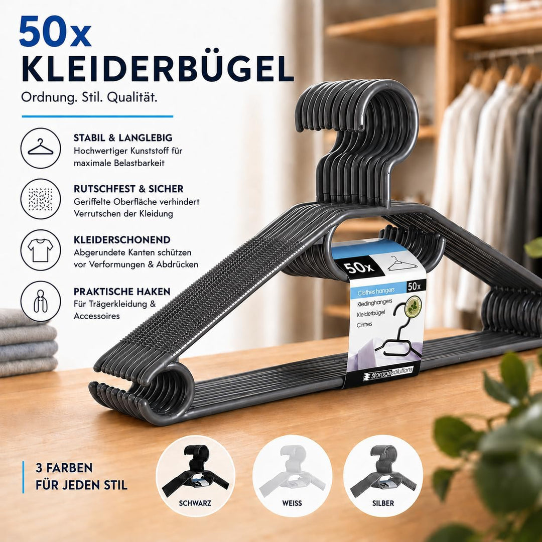 50 Kleiderbügel mit 360 Grad drehbaren Haken recycelter Kunststoff Bügel rutschfest, platzsparend, M