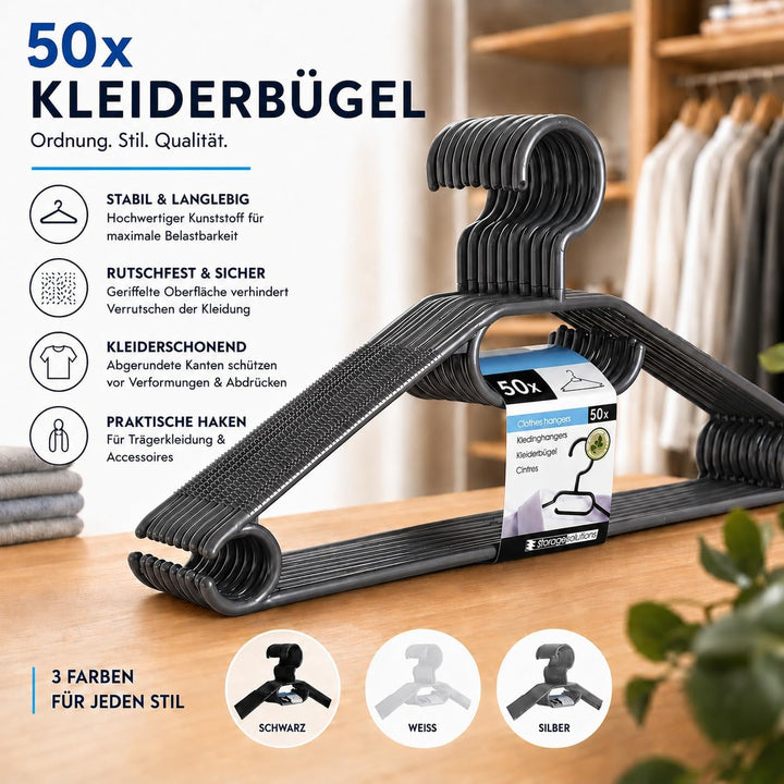 50 Kleiderbügel mit 360 Grad drehbaren Haken recycelter Kunststoff Bügel rutschfest, platzsparend, M