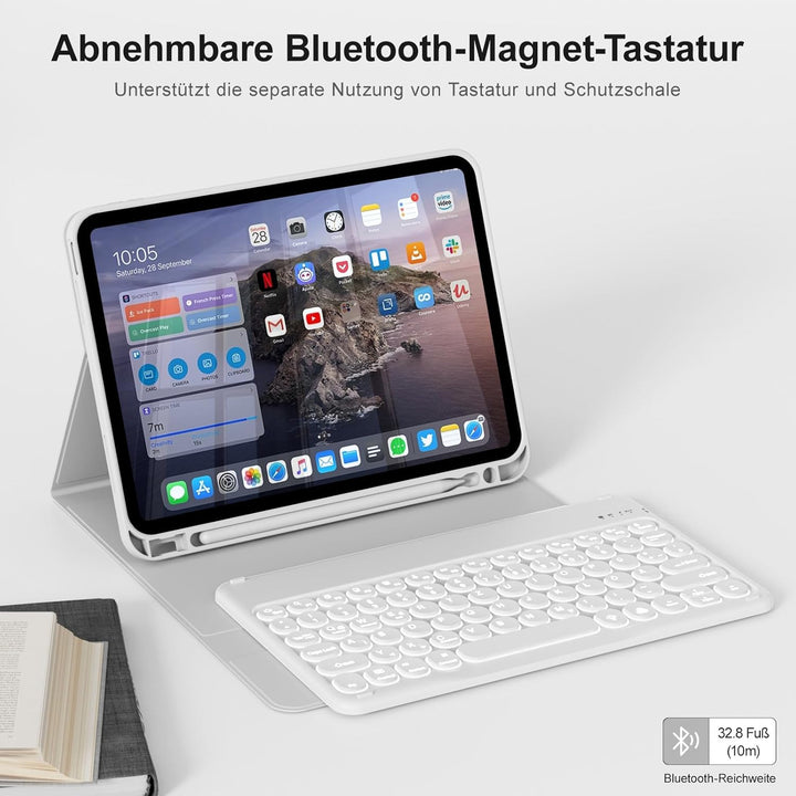 Hülle mit Tastatur für iPad A16 11/10 Generation (2025/2022, 11/10.9 Zoll), 7 Farben Beleuchtete Abn