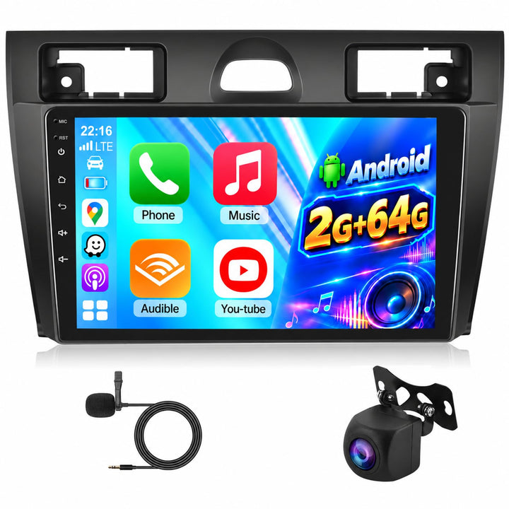 Hodozzy Android 2G+64G Autoradio für Ford Fiesta 2006-2011 Con Wireless Carplay Android Auto Mirror