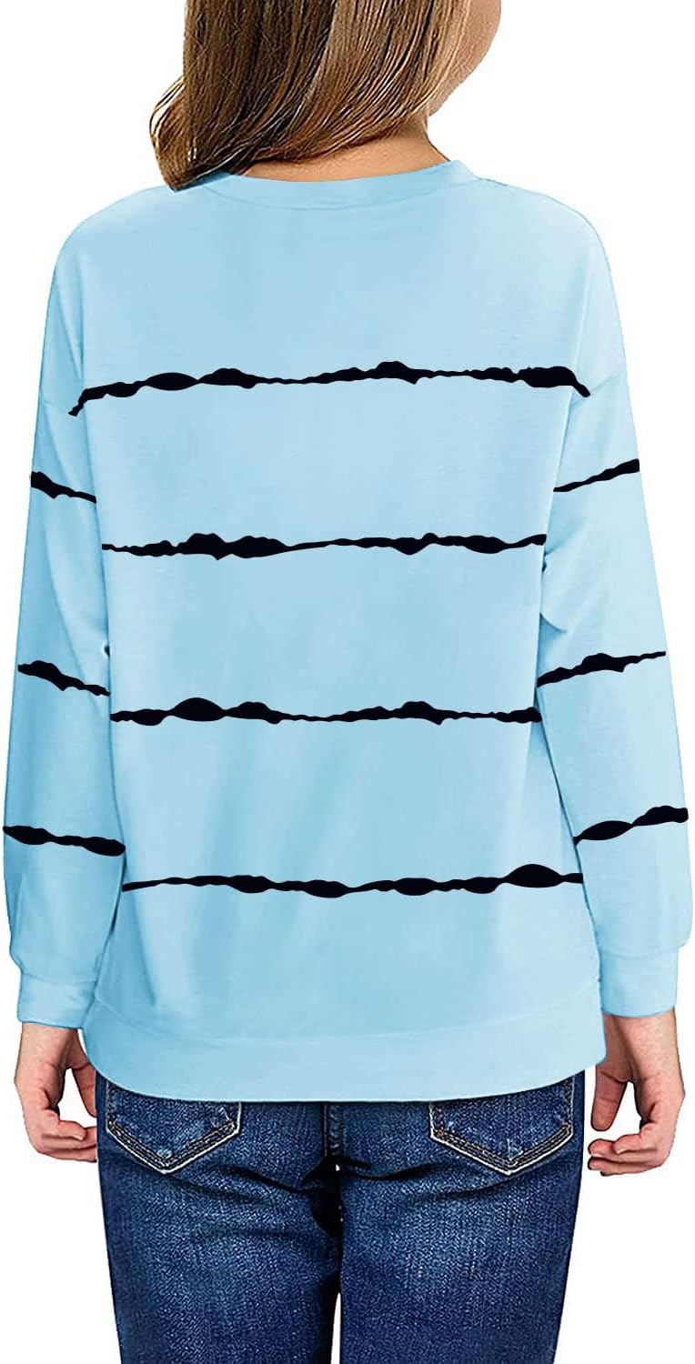 Haloumoning Sweatshirt Mädchen Streifen Rundhalsausschnitt Kinder Pullover Casual Langarm Tops 10-12