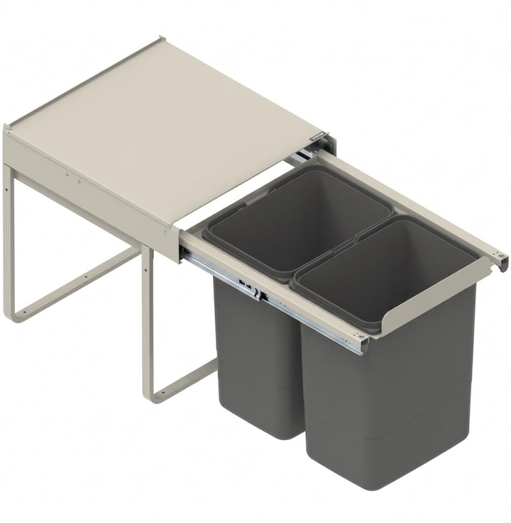 REJS Einbau-Mülleimer für 45 cm Schrank 2-fach Abfallsystem mit Deckel Soft-Close & Vollauszug 41,4