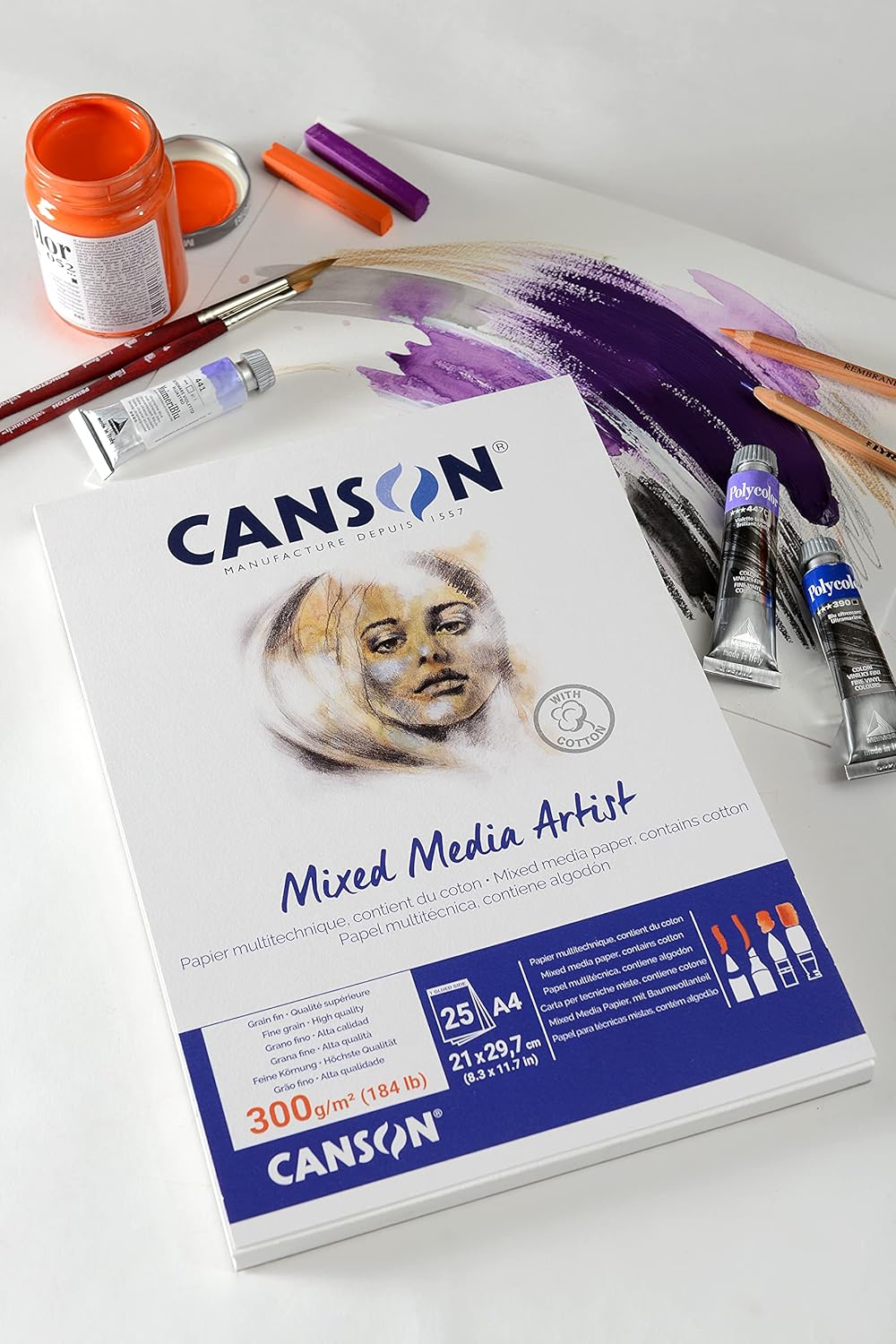 Canson Mix Media Artist Block, A4, 15 Blatt, 10% fein, 600 g