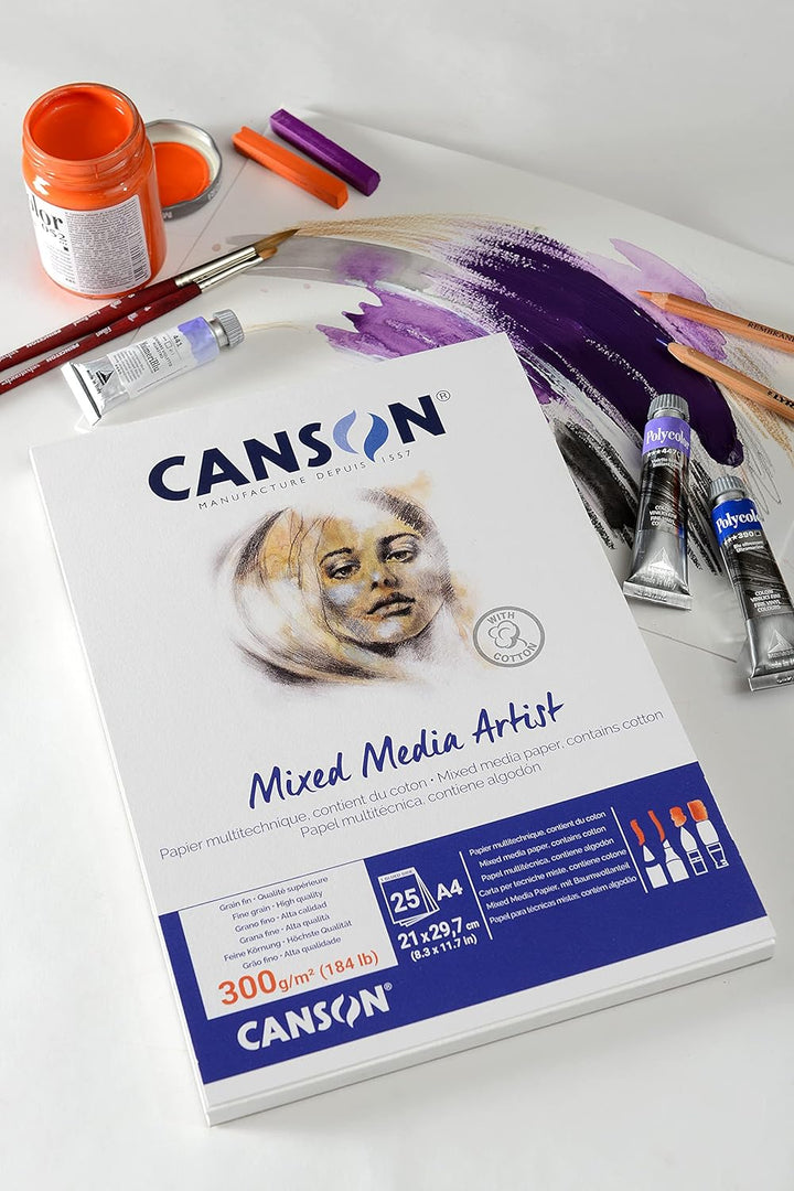 Canson Mix Media Artist Block, A4, 15 Blatt, 10% fein, 600 g