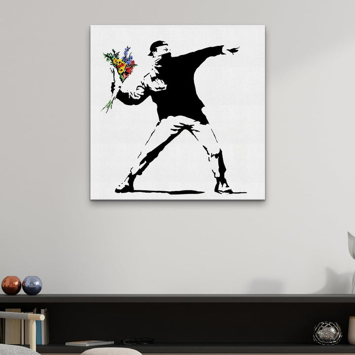 Giallobus - Gemälde - Banksy - - Standardleinwand - 100x100-15 - Blumenkrug - Bereit zum Aufhängen -