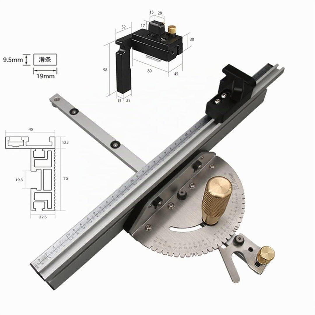 ZDYNASTY Gehrungslehre Winkelanschlag für Tischsäge - 450mm T-Schiene, Messing-Führungsknopf- Unverz