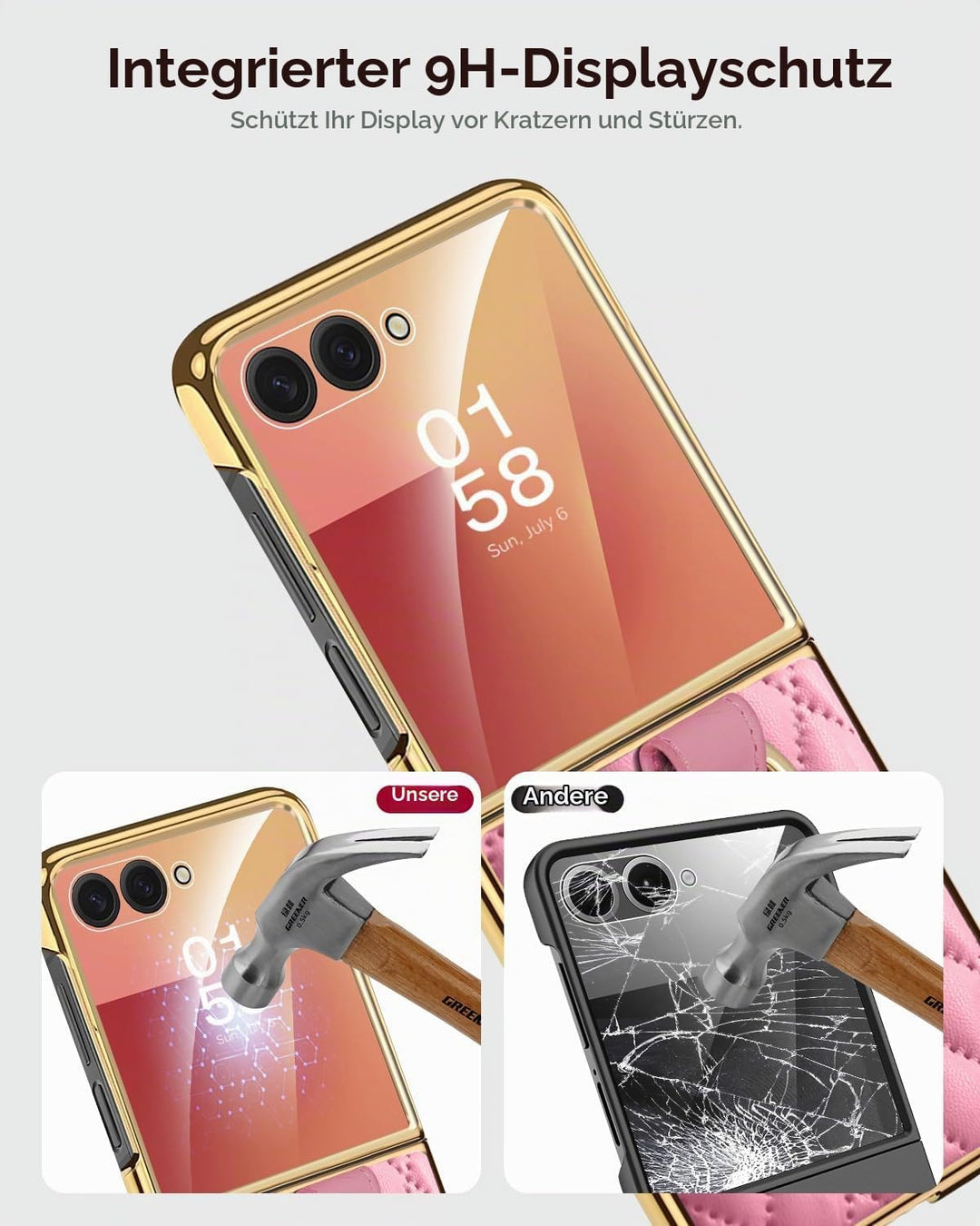 Miimall Lederhülle Kompatibel mit Samsung Galaxy Z Flip 7 Hülle mit Ring Ständer &amp; Kameraschutz [Lux