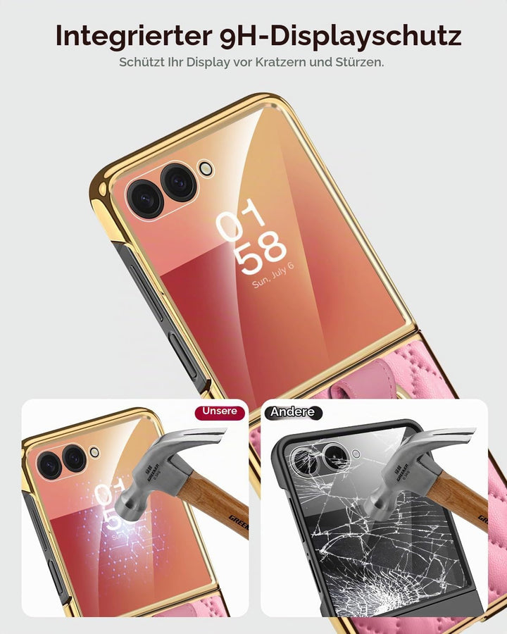 Miimall Lederhülle Kompatibel mit Samsung Galaxy Z Flip 7 Hülle mit Ring Ständer &amp; Kameraschutz [Lux