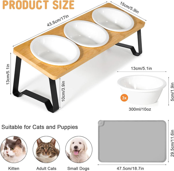 Lannvan Katzennapf Erhöht, 3er Set Futternapf Katze aus Keramik mit Napfunterlage Silikon, Ergonomis