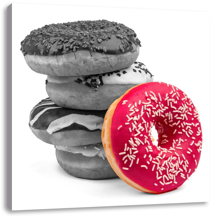 Süsse Donuts Schwarz/Weiss, Format: 70x70 auf Leinwand, XXL riesige Bilder fertig gerahmt mit Keilra