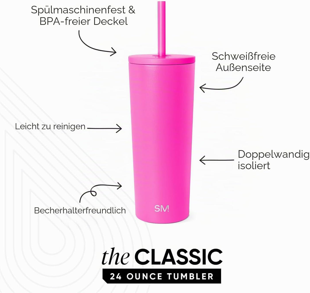 Simple Modern Isolierter Becher mit Deckel und Strohhalm, Eiskaffeebecher, wiederverwendbar, Edelsta