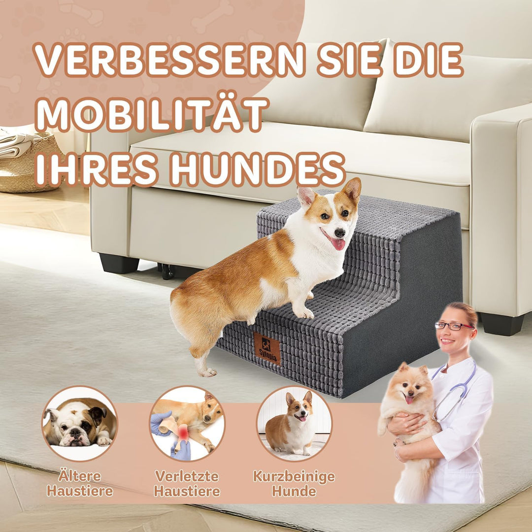 Sytopia Hundetreppe für Kleine Hunde 2 Stufen, Hundetreppe für Bett und Sofa 40cm Hoch, Haustiertrep