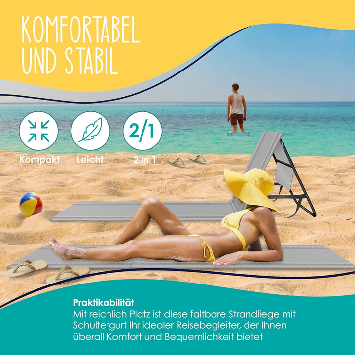 KESSER® Klappbare Strandmatte mit Verstellbarer Rückenlehne – Faltbare Strandliege mit Tragegurt, wa