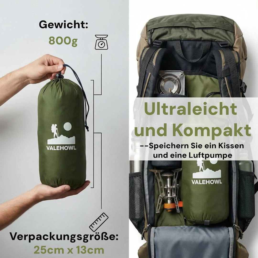 800g Ultraleichte Aufblasbare Isomatte für Camping – R-Wert 3,0 für 4 Jahreszeiten, Langlebige wasse