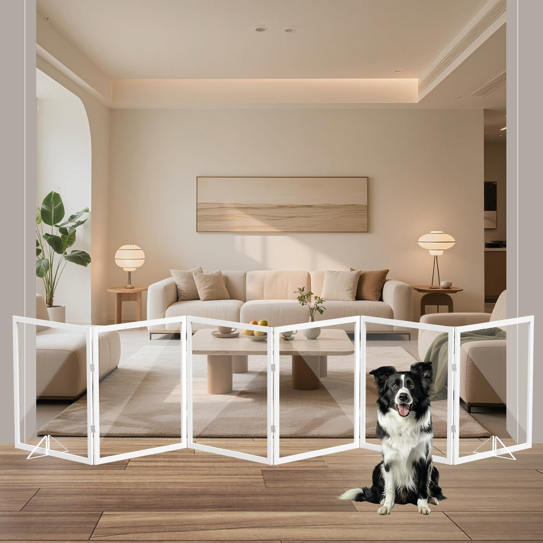 Xifamniy Freistehendes Holz-Hundegitter mit Acrylplatten, 62,5 cm Hoch, Metall-Stützfüssen, Klappbar