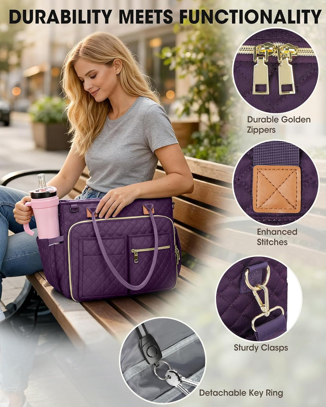 RAINSMORE Lehrertasche 15.6 Zoll Laptoptasche Damen Aktentasche mit Isolierter Tasche Arbeitstasche