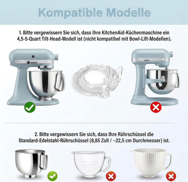 Spritzschutz Ersatz für KitchenAid 4.5-5 Quart Kippkopf Standrührer