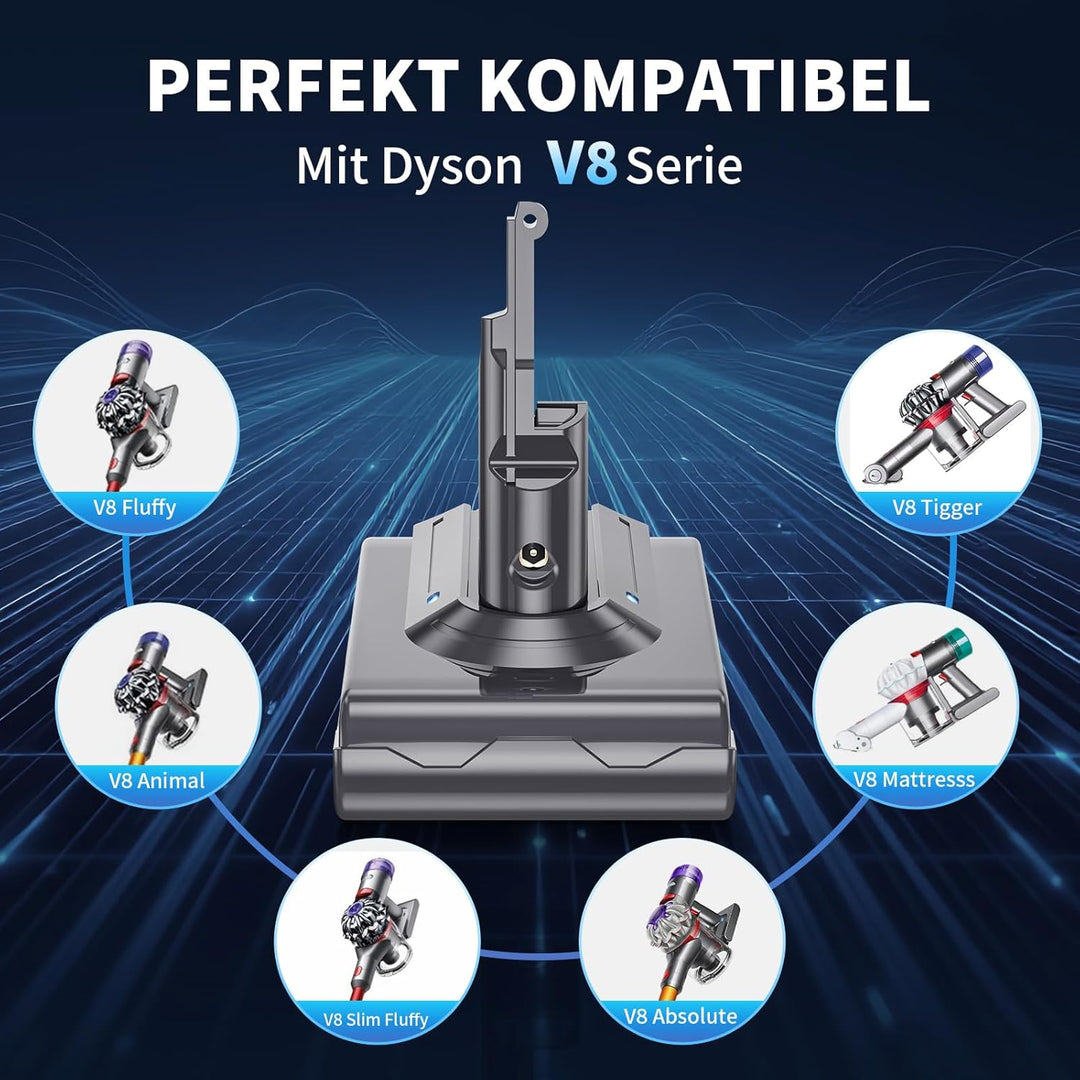 V8 Ersatzakku für Dyson 8000 mAh 21,6 V Akku für Dyson SV10 mit LCD-Display, kompatibel mit den Mode