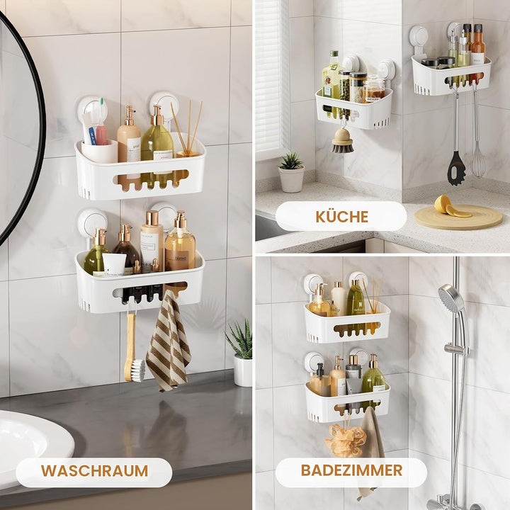 LEVERLOC Duschablage Saugnapf 2 Stück ohne Bohren Duschorganizer Duschregal Saugnäpfe Duschgel Halte