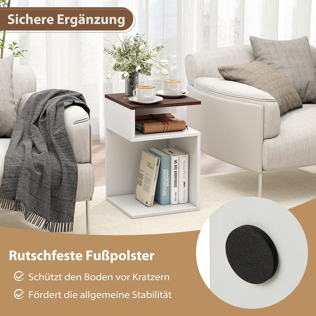 COSTWAY Beistelltisch Holz 2er Set, 3 Ebenen Sofatisch, Nachttisch, modern, für Wohnzimmer und Schla