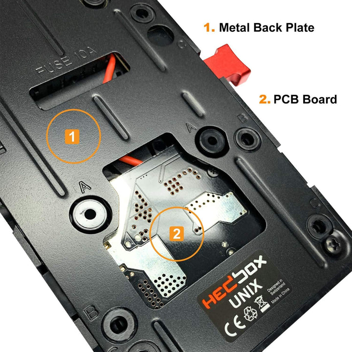 HEDBOX Unix-LPE6 - V-Mount Akkuplatte mit 3X D-Tap und USB, für Canon EOS Cameras, Anschlusskabel (L