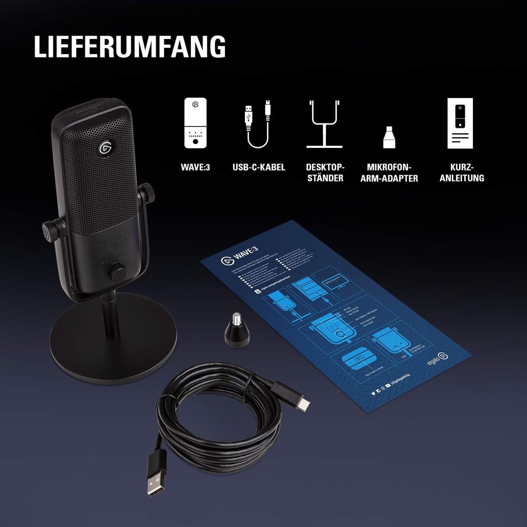 Elgato Wave:3 - Professionelles USB-Kondensatormikrofon für Streaming, Podcasts, Gaming und Homeoffi
