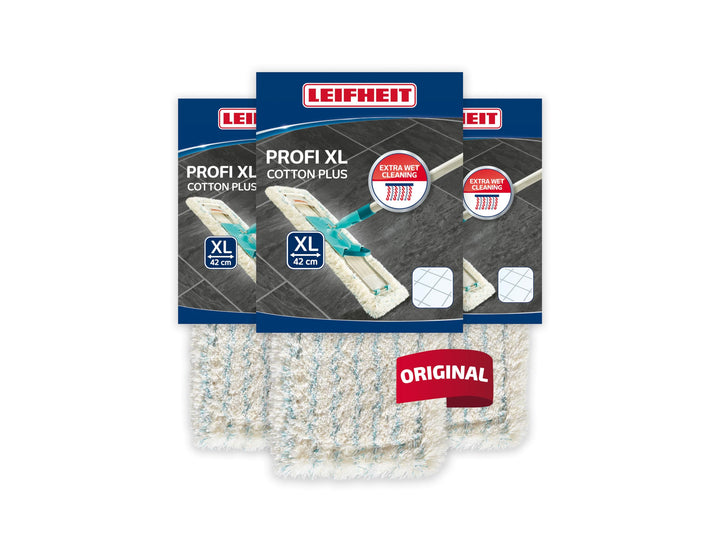 Leifheit Wischbezug Profi XL Cotton Plus 3er Set, Wischer Ersatzbezüg für Steinböden und Fliesen, sa