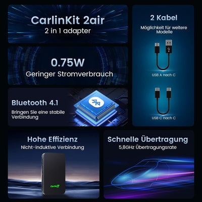 CarlinKit 5.0 2-in-1-Adapter, kabelgebundenes zu drahtlosem CarPlay, Android Auto, automatische Verb