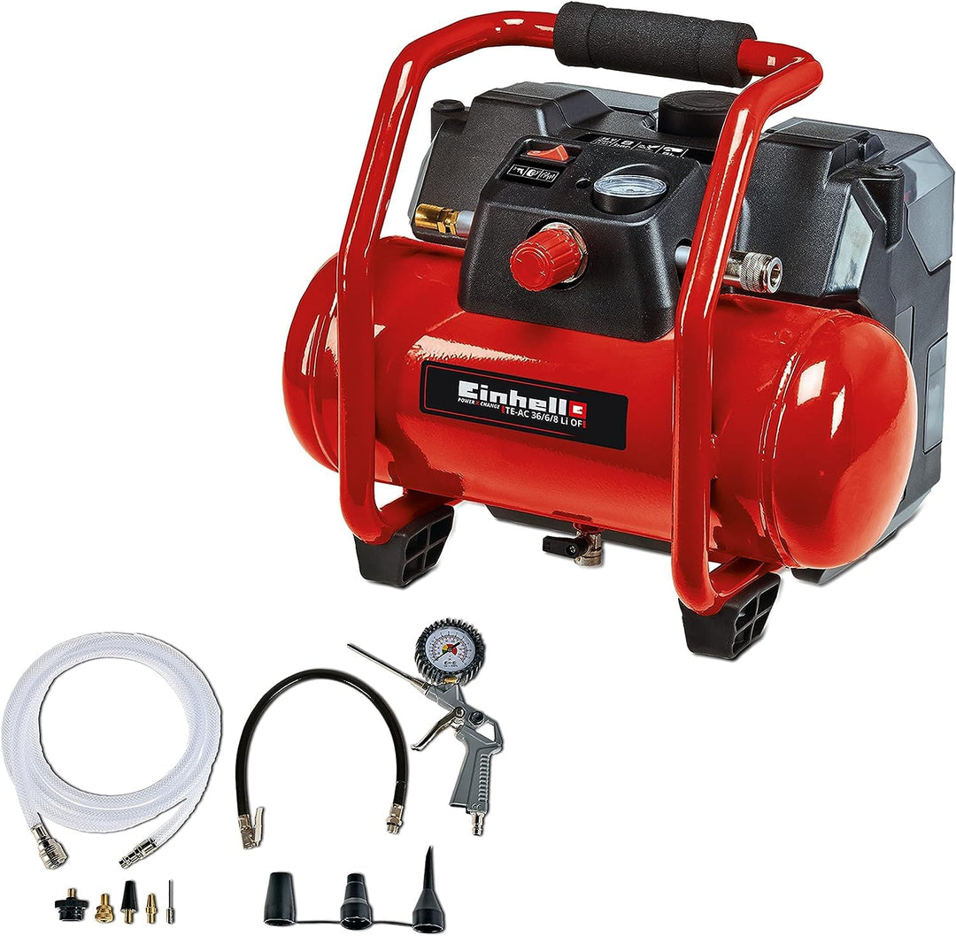 Einhell Akku-Kompressor TE-AC 36/6/8 Li OF Set Power X-Change (36 V, max. 8 bar, 6 l-Tank, 130 l/min