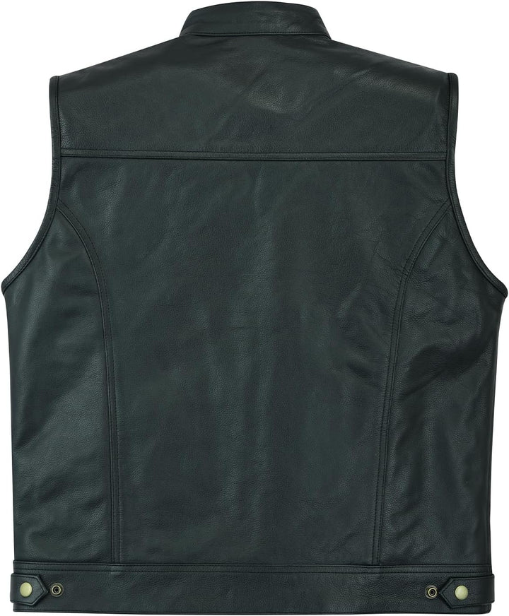 Leatherick Herren Biker Weste aus echtem Leder mit offenen Knöpfen für Reiten und modische Weste (5X