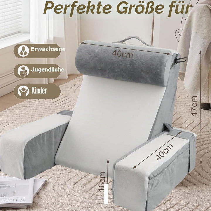 Gross lesekissen für Bett und Sofa, Erwachsene Rückenkissen Bett mit Nackenrolle &amp; Armlehnen, Ergono