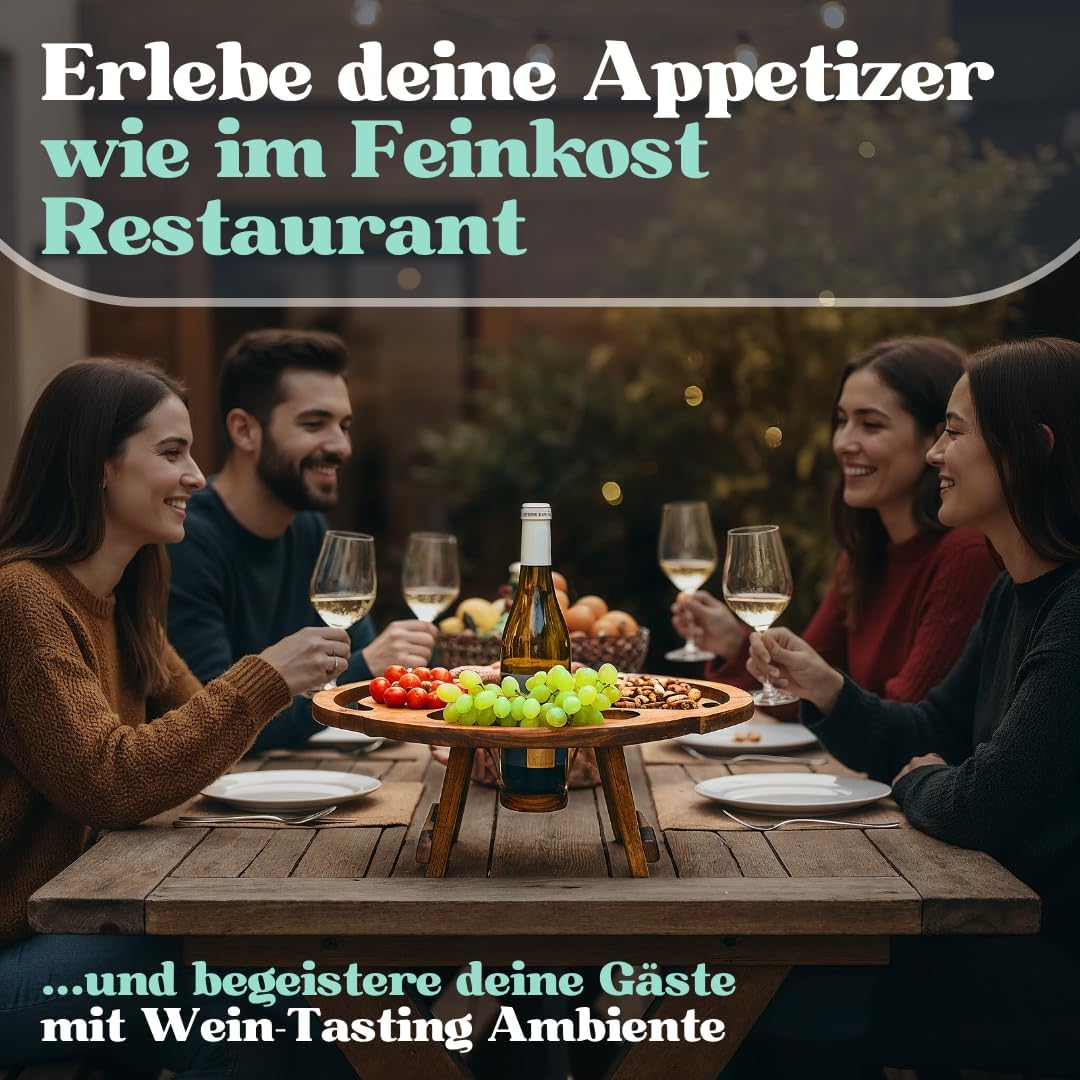 Weintisch Akazie Massivholz für 4 Personen - Weinbar & Weintablett für Zuhause oder Outdoor - auch a