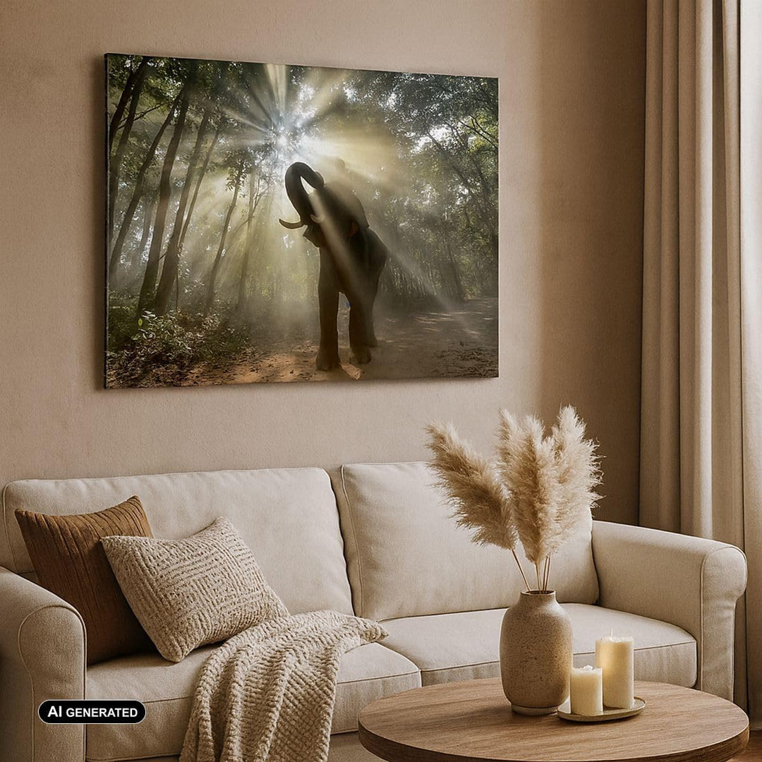 Bilder auf Leinwand 100x70cm Leinwandbild mit Rahmen Elefant Dschungel Gross Wanddeko Bild Schlafzim