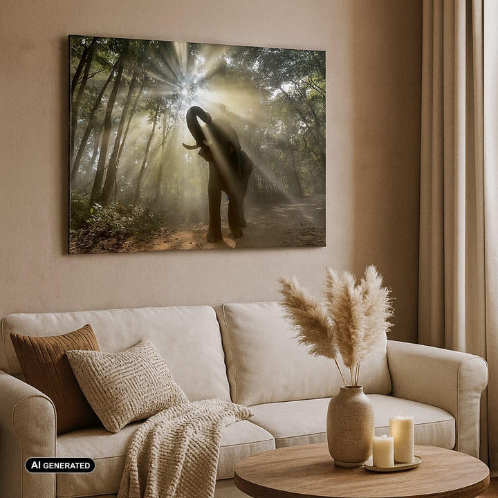 Bilder auf Leinwand 100x70cm Leinwandbild mit Rahmen Elefant Dschungel Gross Wanddeko Bild Schlafzim