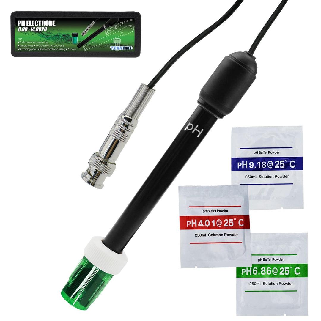 TEKCOPLUS Wasserqualität pH-Elektrode mit 300cm 3000mm 118 Zoll BNC Kabel und Lösungen für Wasser, H