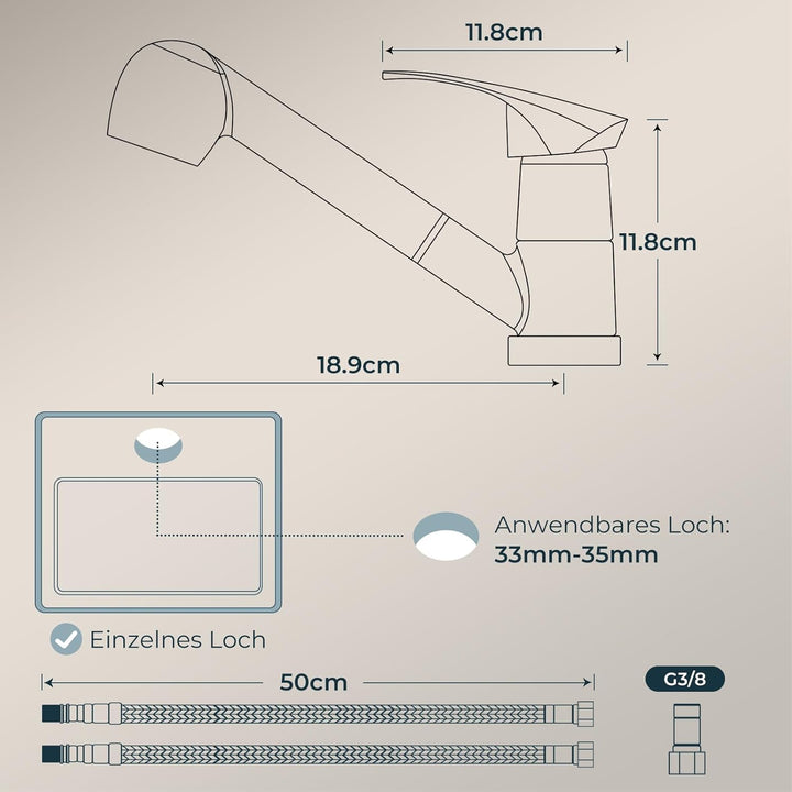 FORIOUS Wasserhahn Küche Schwarz, Edelstahl Spültischarmatur mit Brause, Einhebelmischer Küchenarmat