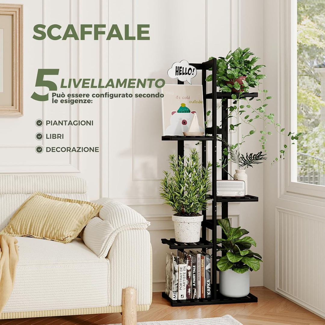 Bamworld Pflanzenständer Blumenständer Bambus Pflanzenregal Indoor Blumenregal Kleines Metall Blumen