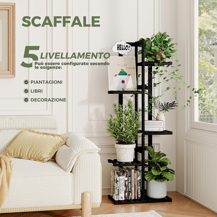Bamworld Pflanzenständer Blumenständer Bambus Pflanzenregal Indoor Blumenregal Kleines Metall Blumen