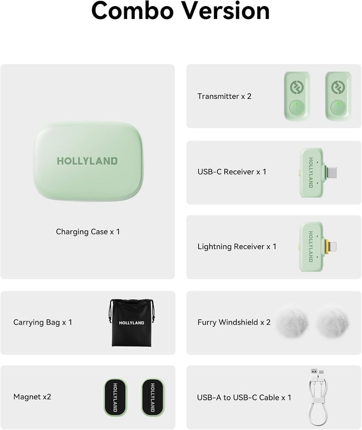 Hollyland Lark A1 Combo (Mintgrün, mit USB-C RX + Lightning RX + Ladecase) Funkmikrofon