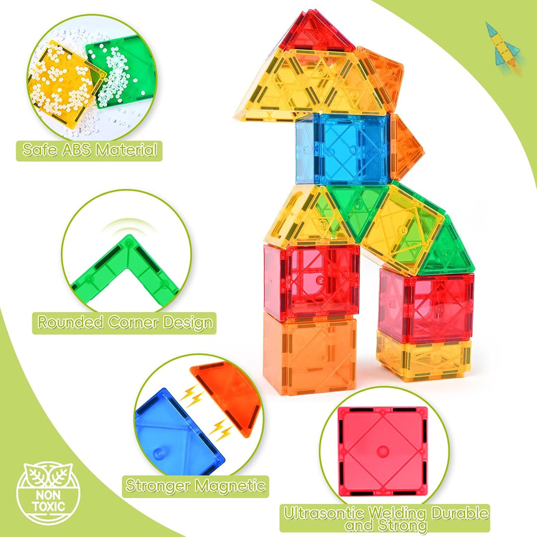 Katiago Magnetische Bausteine, 64 Teile Magnet Bausteine Spielzeug Kinder 3D Farbenfrohe Starterset