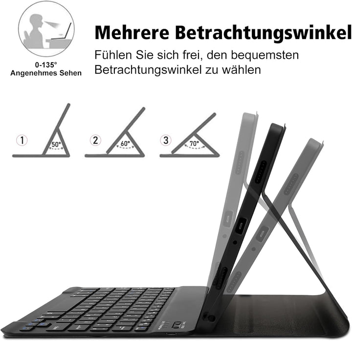 Samsung Galaxy Tab A9 Plus Hülle mit Tastatur, QWERTZ Deutsches Layout Bluetooth Tastatur mit Stifth