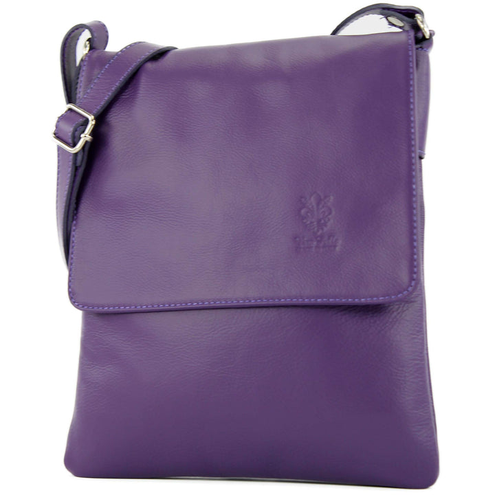 modamoda de - T33 - ital Umhängetasche Schultertasche aus Nappaleder, Farbe:Purple