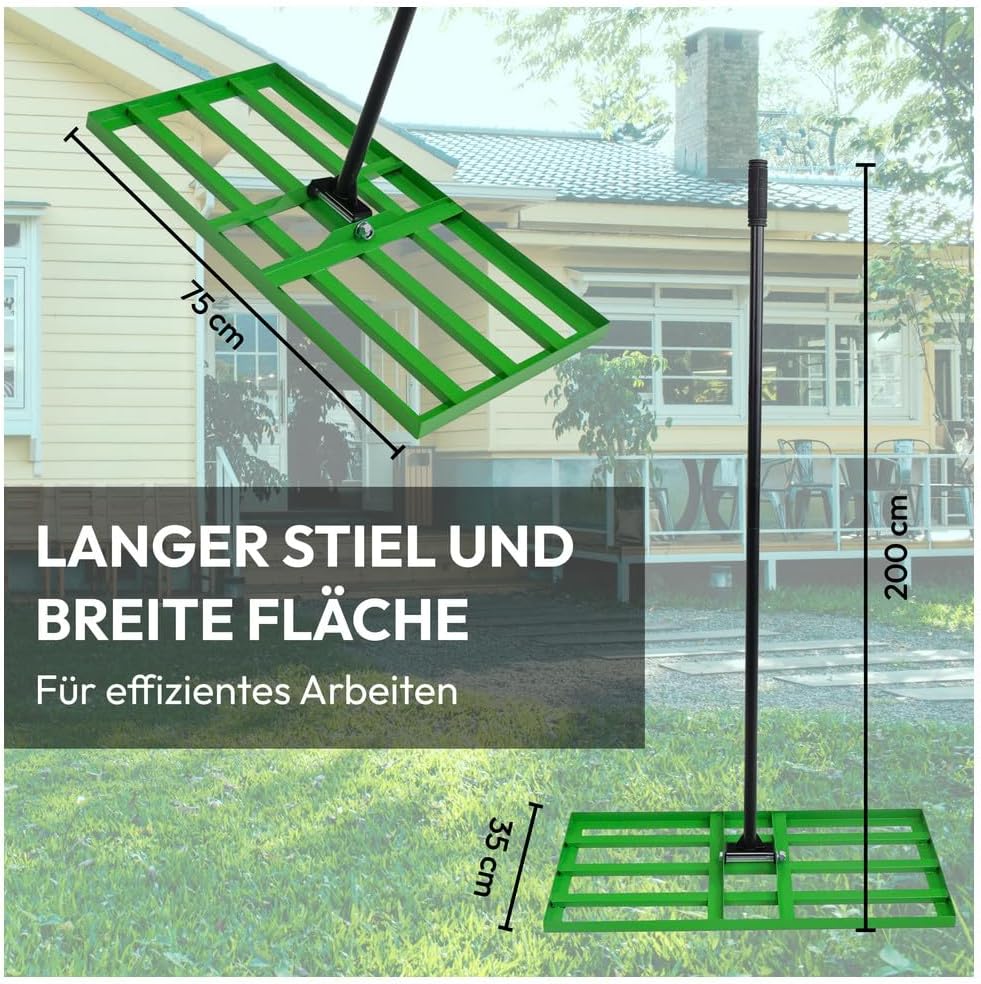 Dönges Rasenrakel 75x35 cm mit 2 Meter Stiel [für den perfekten Rasen] I Ideal zur Rasenpflege, Sand