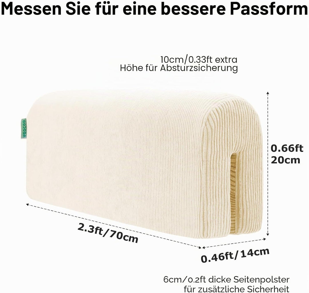 AEOCOO Bettkantenschutz für Kinderbetten 70 cm – weiche Memory-Schaum Bettumrandung, Rausfallschutz