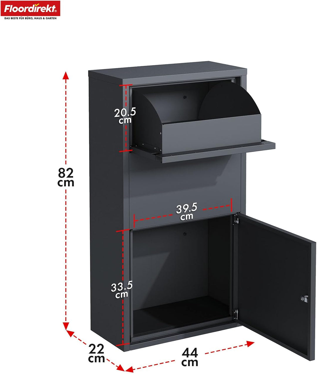 Floordirekt Briefkasten und Paketbox rostfrei und massiv, Paketbriefkasten XXL, Standbriefkasten mod