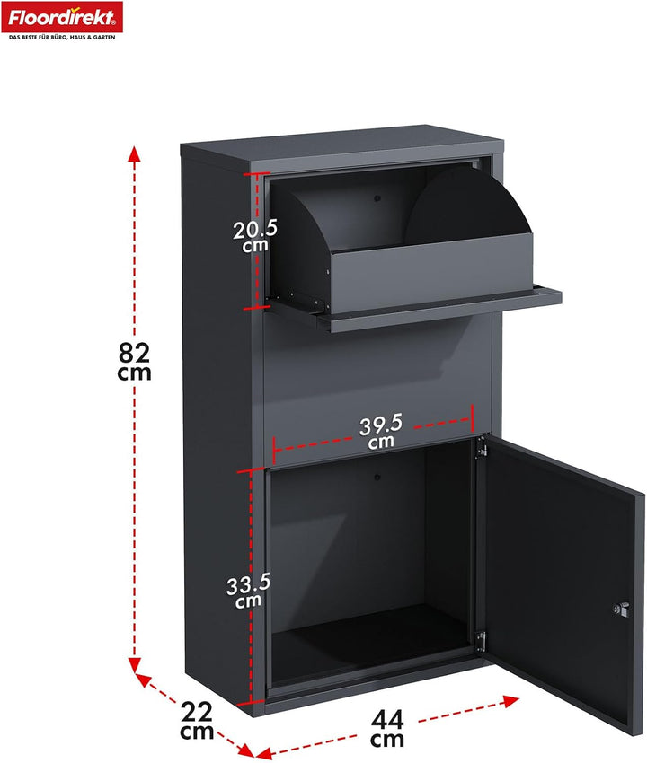 Floordirekt Briefkasten und Paketbox rostfrei und massiv, Paketbriefkasten XXL, Standbriefkasten mod