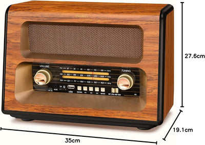 PRUNUS J-199 Retro Radio Bluetooth, AM FM SW Nostalgie Radio Batteriebetrieben, Kofferradio Akku Rad