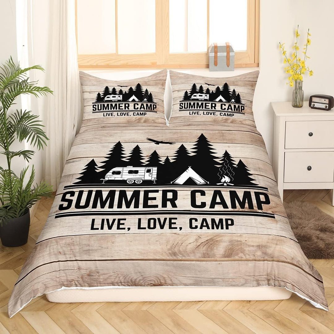 Homewish Camping-Bettwäsche 155 x 220 für Jungen, Kinder, Teenager, Camper-Bettwäsche, rustikaler Be
