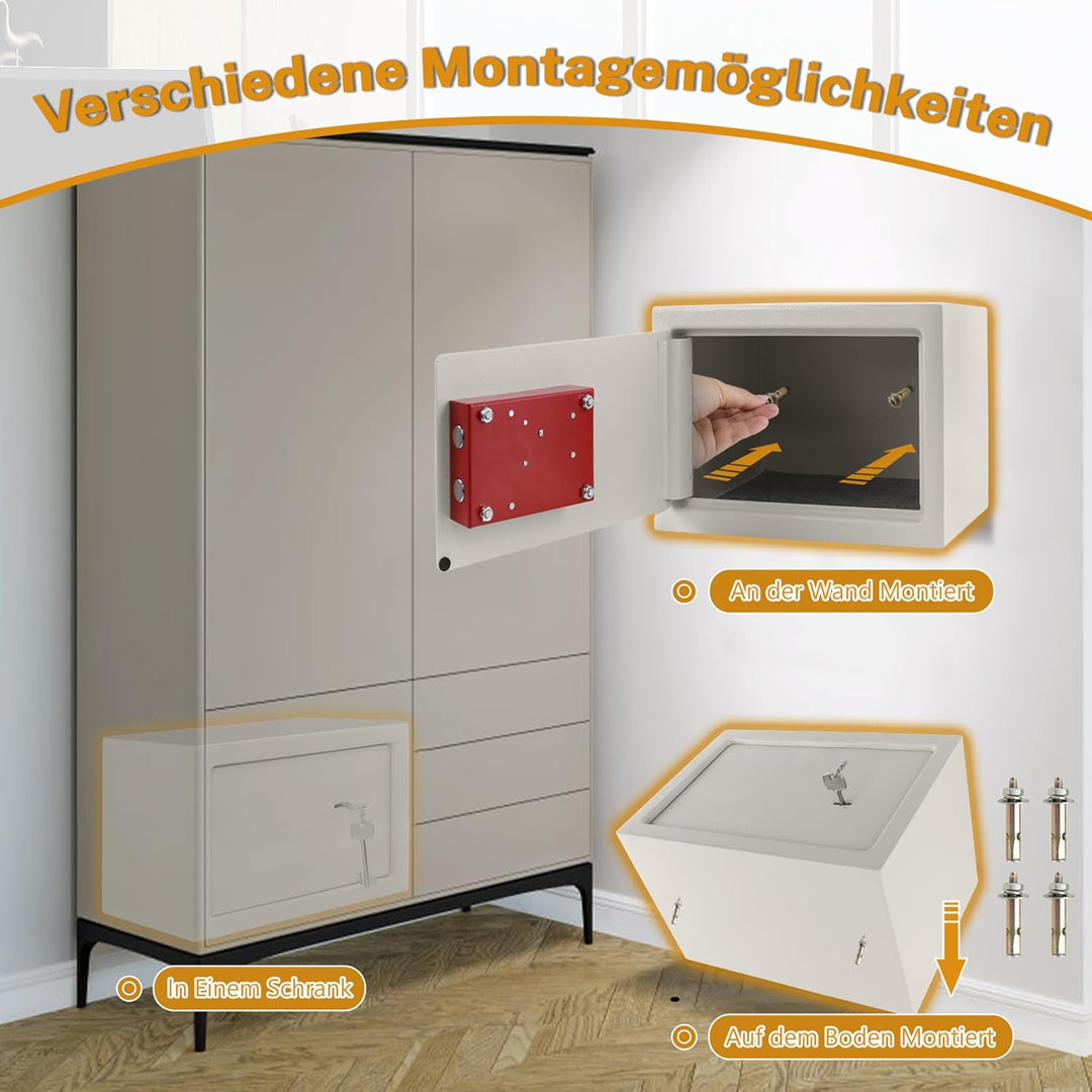 YARDIN Möbeltresor Doppelbartschloss, Tresor Safe mit 2 x Schlüssel, Safe Geldschrank Boden, Wandtre