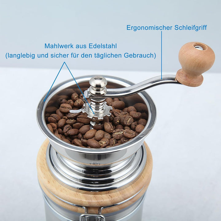 Easyworkz Manuelle Kaffeemühle, mit einstellbarer Einstellung, Hand Edelstahl Kaffeebohnenmühle Werk